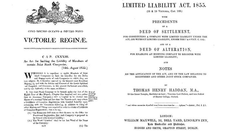 La ley británica de 1855 introdujo la responsabilidad limitada de las sociedades&nbsp;