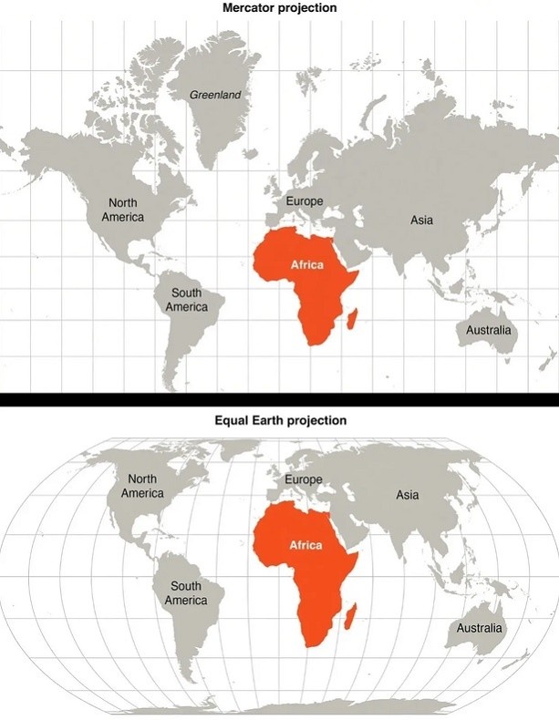 &nbsp;La proyección de Equal Earth muestra una representación más precisa de los continentes.
