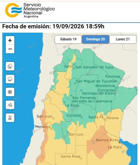 El mapa de color de la alerta.&nbsp;